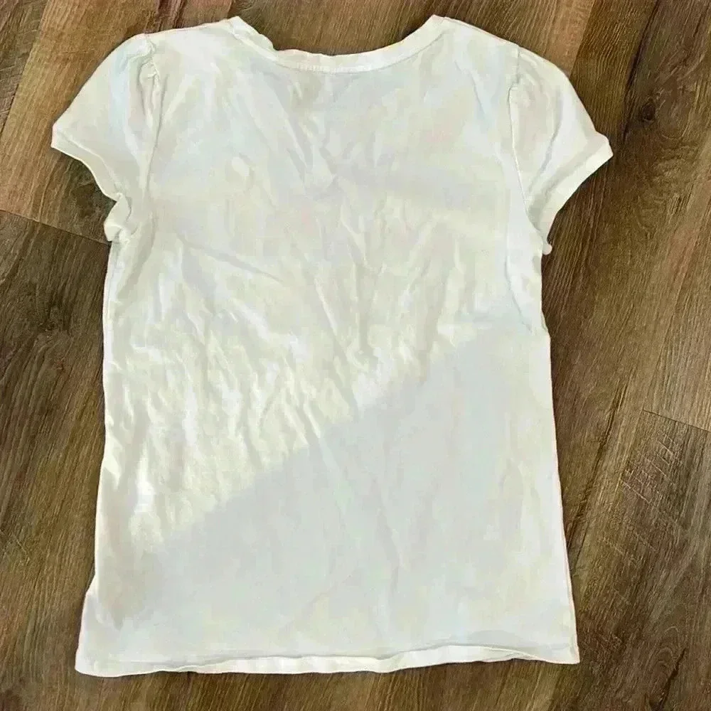 Kate Spade Tickled Pink Tee Girls size 14Y. White with pink glitter letters